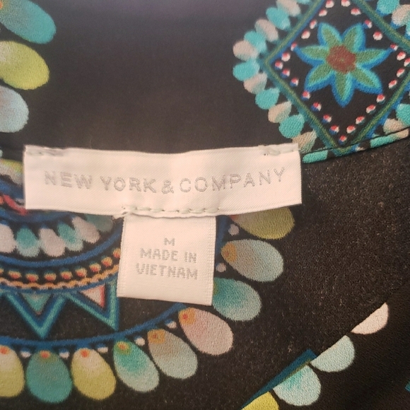 New York & Company Black and Blue Ruffled Flutter Sleeve Blouse - Picture 2 of 3